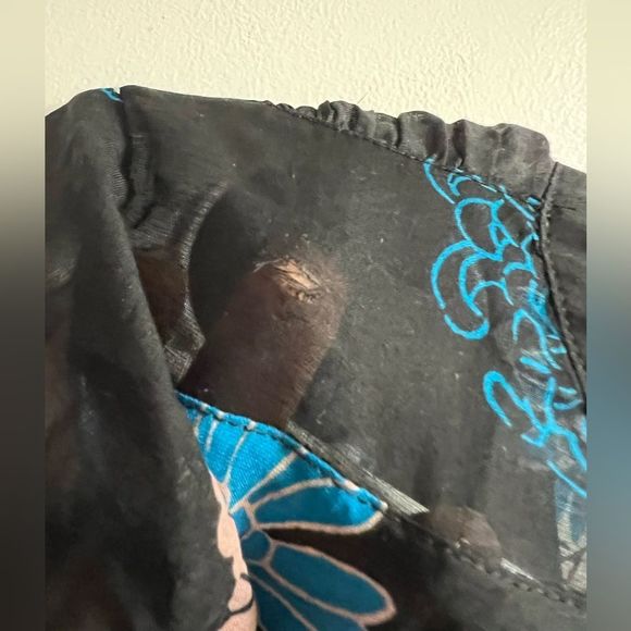 Ann Taylor Loft Black Blue Multi Color Floral Sheer Blouse Size Small Petite - Picture 9 of 10